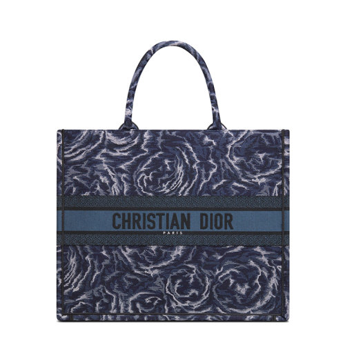 DIOR/迪奧 22春夏新款BOOK TOTE系列 女士大號(hào)藍(lán)色Dior Roses玫瑰圖案刺繡織物手提托特包M1286ZRVG_M928