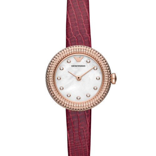 Emporio Armani/安普里奧阿瑪尼  文淇同款酒紅色皮革表帶歐美表時(shí)尚女士腕表 生日禮物送女友 AR11417