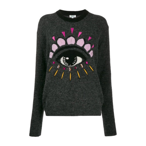 KENZO/高田賢三  凱卓女裝 經(jīng)典眼睛圖案 女士灰色羊毛時尚圓領秋冬針織衫/毛衣 F962TO6233XD.98