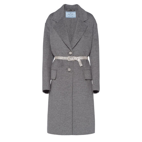 PRADA/普拉達(dá) 秋冬 女士灰色單排扣克什哥拉羊毛大衣P669O_03H_F0031_S_212