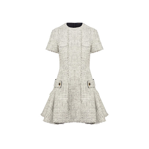 Louis Vuitton/路易威登 22年春夏新款 女士白色純棉粗花呢傘形連衣裙1A9XLS