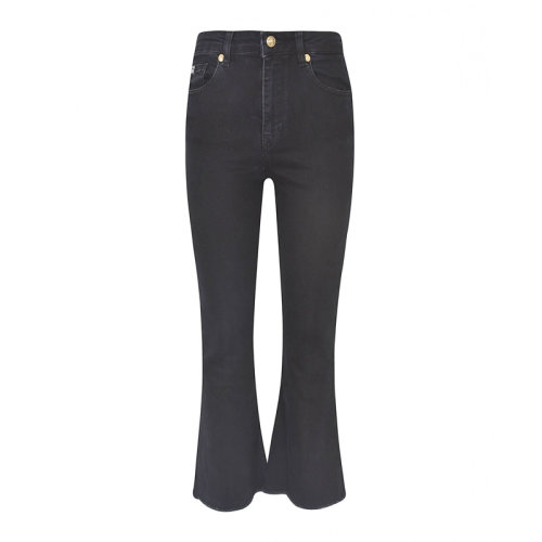 VERSACE JEANS/范思哲牛仔 女士黑色棉質(zhì)經(jīng)典字母徽標(biāo)印花裝飾休閑褲喇叭褲牛仔褲長褲女褲 A1HZA0H4-60563-906