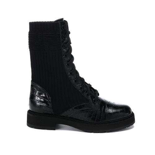 FENDI/芬迪 女士織物配皮系帶靴子馬丁靴 8T6780 AHHA