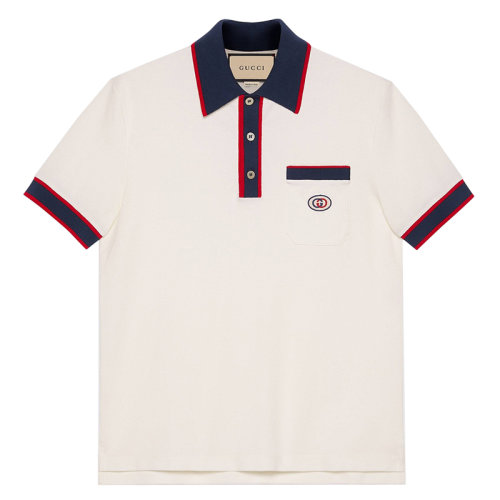 GUCCI/古馳  男士灰白色GG圖案的棉質(zhì)piqué polo衫653380XJDF89222