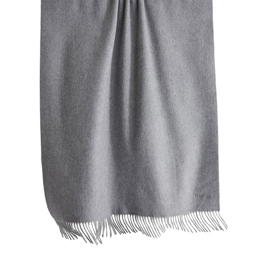 MaxMara/麥絲瑪拉新款 BACI系列 女士淺灰色水波紋羊絨流蘇圍巾1546012906001