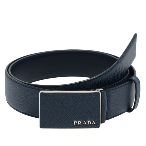 PRADA/普拉達(dá)  男士海軍藍(lán)色摩洛哥皮革和金屬扣覆蓋腰帶35毫米2CM188_053_F0216