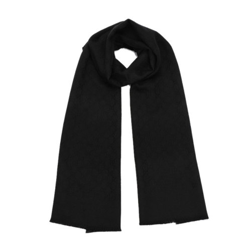 GUCCI/古馳  經典黑色/深灰色 羊絨提花流蘇圍巾 456362 4G201 1000 HQY012345C