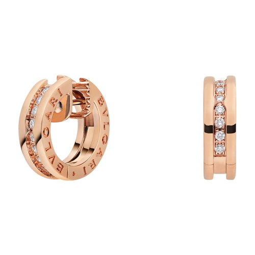 BVLGARI/寶格麗 B.ZERO1系列 18K金玫瑰金小型圈形螺旋形鋪鑲鉆石耳環(huán) 348036
