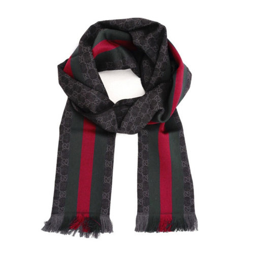 GUCCI/古馳  男女同款 中性時(shí)尚拼接雙G LOGO羊毛絲綢圍巾絲巾圍脖 147351-4G704 多色可選