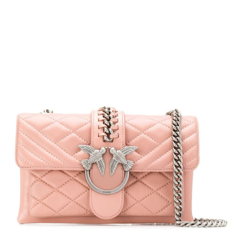 Pinko/品高 LOVE系列 女士粉紅色皮革MINI翻蓋包單肩包斜挎包飛鳥燕子包女包 1P21HF-Y5V3Q19