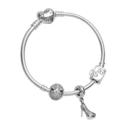 PANDORA/潘多拉 讓我們一起旅行銀色高跟鞋旅行箱串珠蛇骨鏈?zhǔn)宙準(zhǔn)骤C PAND00041