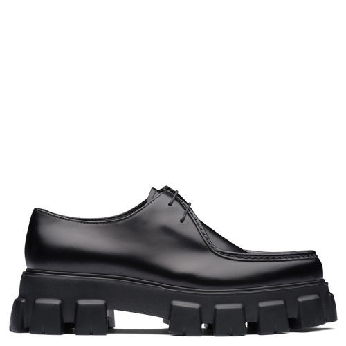 PRADA/普拉達(dá)  Monolith系列 男士黑色亮面皮革系帶鞋2EE361_B4L_F0002