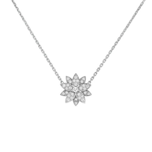 Van Cleef & Arpels/梵克雅寶 經(jīng)典Lotus系列 18k金白金鑲鉆滿鉆蓮花小號(hào)吊墜VCARO6P600