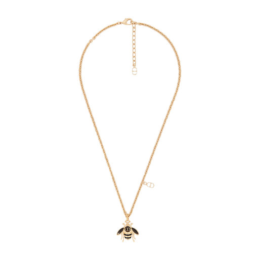 DIOR/迪奧 22新款 男士金色飾面黃銅搭配大理石虎眼石樹脂裝飾小蜜蜂吊墜項鏈N1864HOMGM_D372