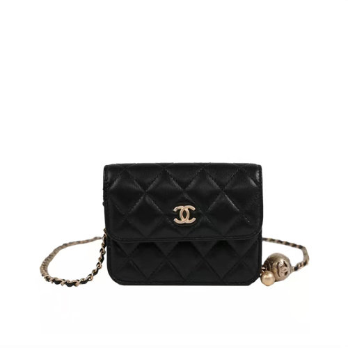 CHANEL/香奈兒 經(jīng)典口蓋包 小金球鏈條包 單肩斜挎包腰包 女包 黑色 迷你 AP1628 B02916 94305