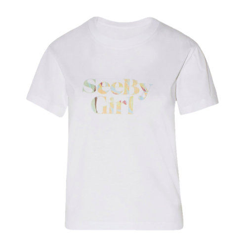 CHLOE/蔻依See By Chloe 克洛伊 女士服裝  白色圓領(lǐng)字母LOGO棉質(zhì)T恤 女士短袖T恤