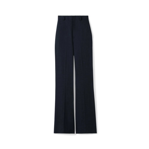 St.John/盛薔21春夏女士休閑褲深藍色亞麻混紡喇叭修身西裝長褲K813C03