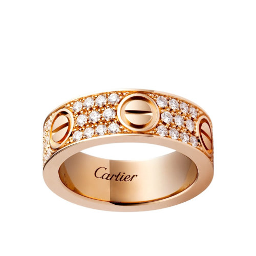 CARTIER/卡地亞 經典款LOVE 18K金玫瑰金鉆石戒指 鑲嵌66顆鉆石 B4087600