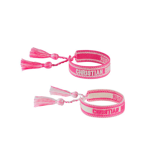 DIOR/迪奧 22春夏新款J'ADIOR系列 女士熒光粉色棉布刺繡鑲水晶徽標(biāo)流蘇手鏈B0961ADRCO_D01P