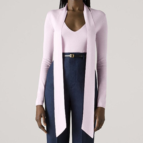 St.John/盛薔21春夏淺紫色蠶絲棉混紡女士長袖襯衫針織衫K513052