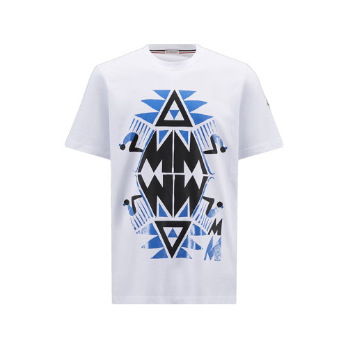 Moncler/蒙克萊 22年秋冬新款 男士光學(xué)白色純棉圖形圖案短袖T恤H20918C000118390T001