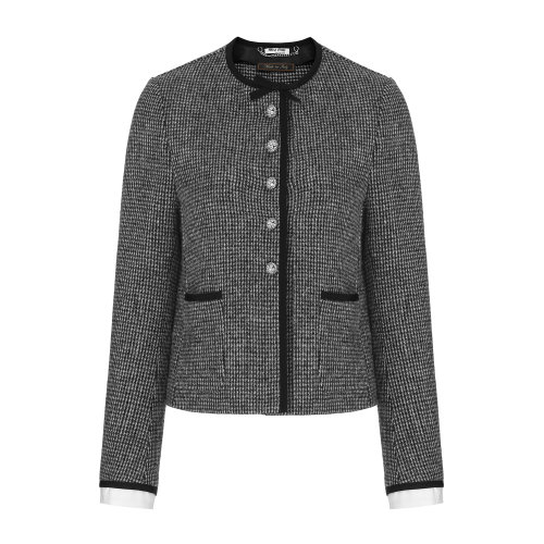 MiuMiu/繆繆 深灰色 女士仿水晶裝飾扣粗花呢夾克外套 MH1545_1CVU_F0480