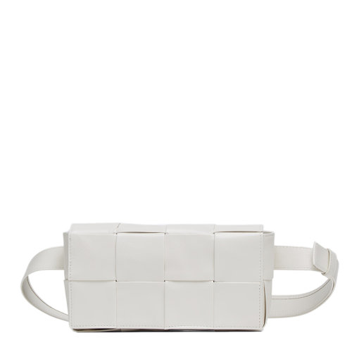 Bottega Veneta/葆蝶家 22春夏新款CASSETTE系列 男士迷你白色intreccio編織小牛皮腰包651053VCQ729007