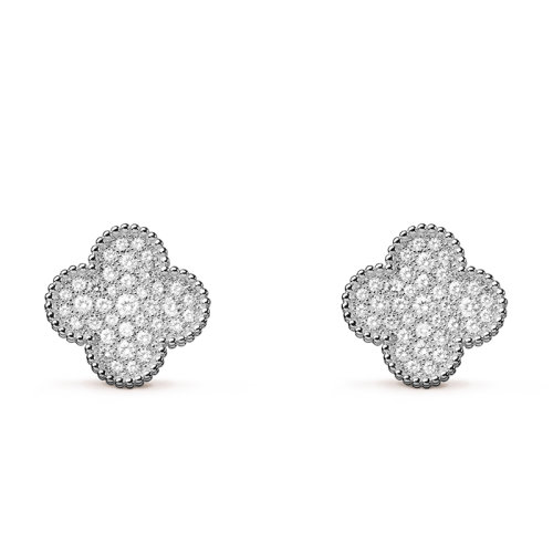 Van Cleef & Arpels/梵克雅寶 經(jīng)典MagicAlhambra系列 18K金白金滿鉆四葉草耳釘VCARN9ZR00