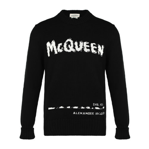 Alexander McQueen/亞歷山大麥昆21新品字母圖案棉質(zhì)寬松男士針織衫/毛衣626454Q1WZL1