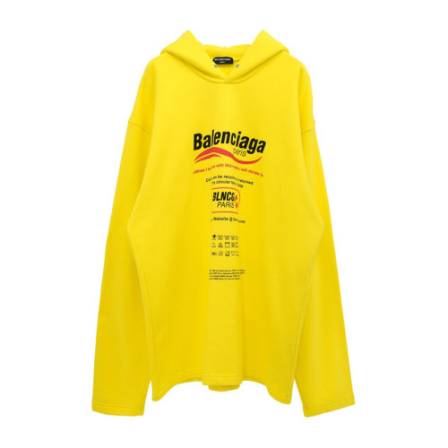Balenciaga/巴黎世家 女士黃色棉質(zhì)經(jīng)典字母徽標(biāo)印花裝飾長袖上衣衛(wèi)衣連帽衫運(yùn)動(dòng)衫套頭衫 661711-TKVF9-7175