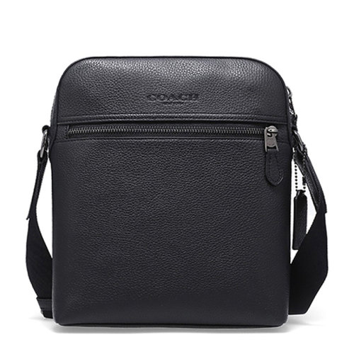 COACH/蔻馳男士黑色粒面牛皮經(jīng)典字母徽標(biāo)壓花拉鏈開合單肩包斜挎包郵差包信使包男包 F4011QBBK