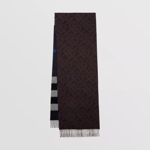  BURBERRY 22年秋冬 女士 雙面兩用格紋拼專屬標(biāo)識(shí)羊絨圍巾 80638141