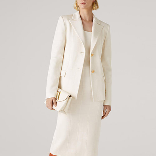 St.John/盛薔白色奧斯曼格紋針織女士西服西裝夾克K6111P2