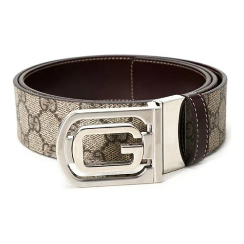 GUCCI | 古馳 雙G圖案牛皮圓形針扣時尚腰帶 米咖色 寬4cm