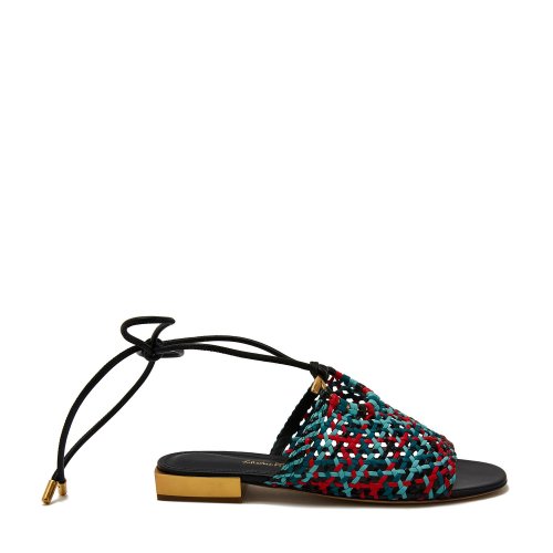 Salvatore Ferragamo/菲拉格慕 紅/綠/黑 女士綁帶編織平底涼鞋 705587-01P360-LAINO W 19春夏鞋