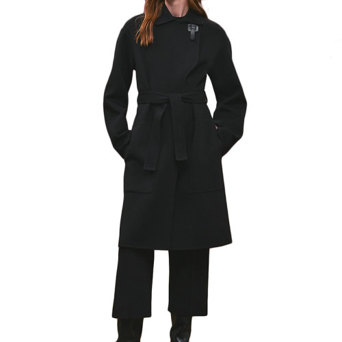 HERMES/愛馬仕 22年秋冬新款 女士黑色純羊絨浴袍風(fēng)雙面大衣H2H0128DA0242