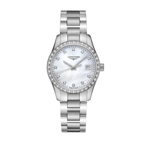 LONGINES/浪琴 康鉑系列精鋼石英機(jī)芯女士珍珠貝母鑲鉆腕表29.50毫米 L2.286.0.87.6