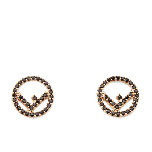 FENDI/芬迪  F IS FENDI系列 女士小號(hào)金色金屬Fendi徽標(biāo)形狀蝴蝶扣鑲嵌黑色微晶體耳環(huán)8AG7386DMF0RNG