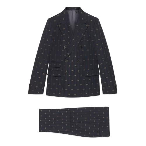  GUCCI古馳 22年秋冬 男士 互扣式雙G條紋羊毛西裝 660190 ZAGWR 4956