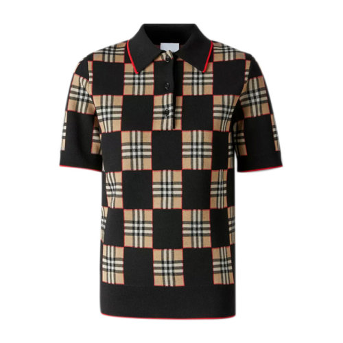 Burberry 博柏利 女士黑色米色羊毛混紡提花Polo衫 Polo衫
