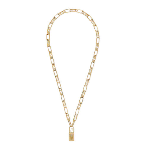 FENDI/芬迪  O’LOCK系列 金色金屬Fendi O'Lock鏤空?qǐng)D案掛鎖吊墜項(xiàng)鏈8AH3106GXF161W