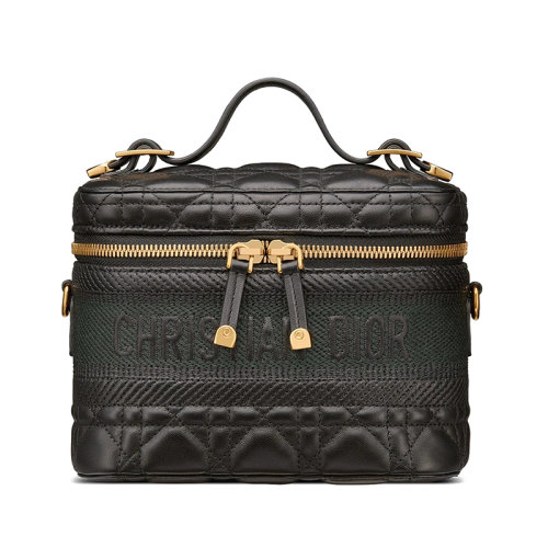 DIOR/迪奧 DIORTRAVEL系列 黑色小羊皮飾有藤格紋小號(hào)單肩手提包 S5488UNTR_M900