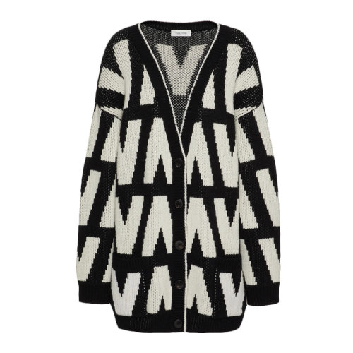 Valentino/華倫天奴 女士拼色棉質(zhì)經(jīng)典字母徽標(biāo)提花裝飾正面紐扣開合V領(lǐng)針織衫開衫 WB3KA02I-6G4-0NA