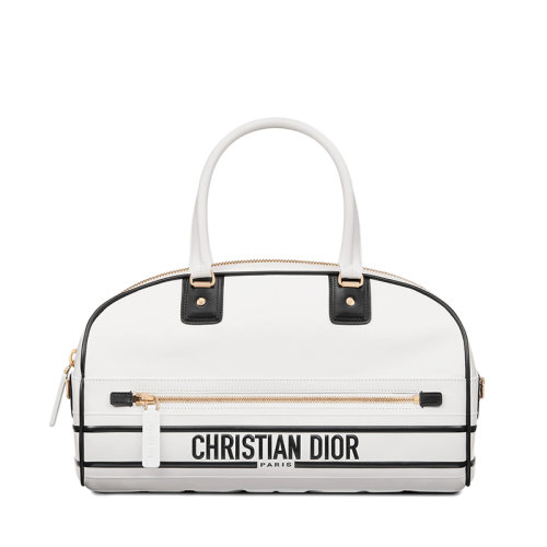 DIOR/迪奧 22春夏新款VIBE系列 女士中號白色光滑牛皮革拉鏈保齡球包手提包M6202OOBR_M879