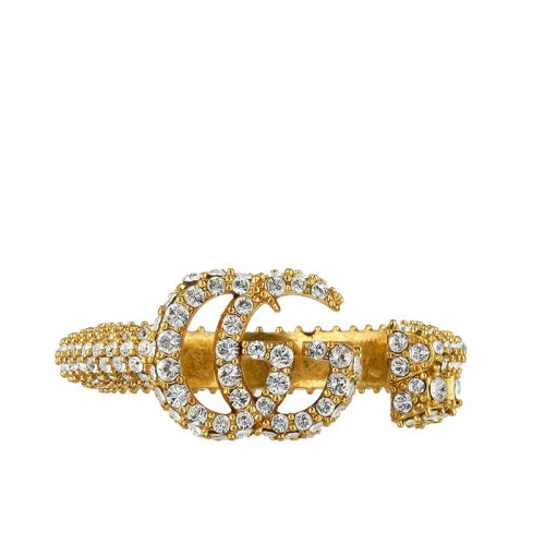 GUCCI/古馳  金色金屬水晶雙G圖案戒指645625J1D508062