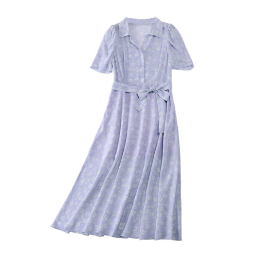 GeleiStory/GeleiStory  夏季新款系帶收腰碎花長(zhǎng)款襯衫裙  女裝＞女士裙裝＞女士連衣裙