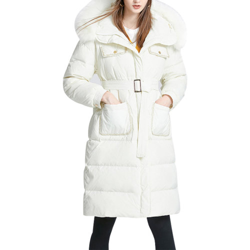 GeleiStory/GeleiStory 狐貍毛領(lǐng)厚款羽絨服女2022年冬季新款系帶收腰修身顯瘦中長款保暖面包服女士羽絨服