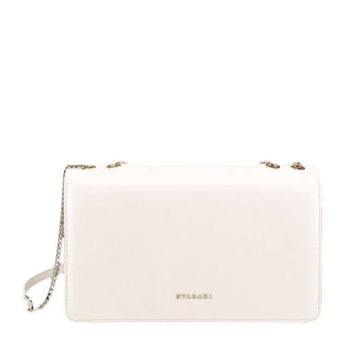 BVLGARI/寶格麗 女士白色牛皮翻蓋金屬徽標(biāo)簡(jiǎn)約時(shí)尚單肩包斜挎包女包 282397