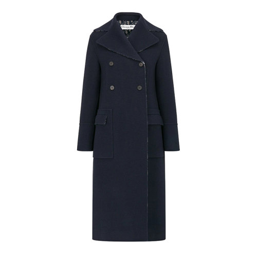 DIOR/迪奧 雙面海軍藍(lán)羊毛 Dior斜內(nèi)部 女士大衣110M32A1375_X5803