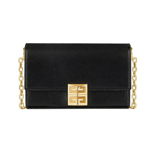 Givenchy/紀(jì)梵希 22新款 女式小號(hào)黑色小牛皮翻蓋金屬磁扣開合鏈?zhǔn)郊鐜Ы鹕椕鎲渭缧笨姘麭B50HEB15T-001